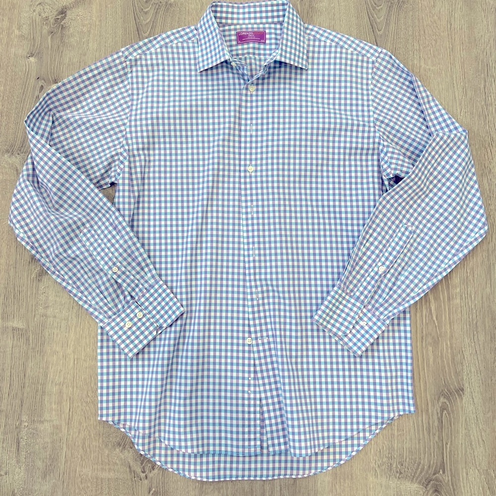 Lorenzo Uomo, Men’s Dress shirt, Light blue and purple checkered